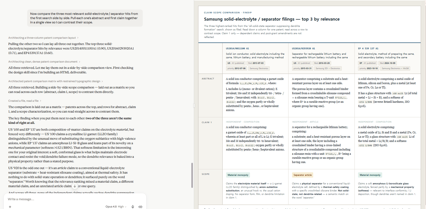 Two patents compared side by side across key dimensions.